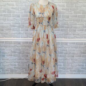 Dida Bole Silk Chiffon Maxi Dress Poppy Rose Wheat Romantic Regency Feminine S *